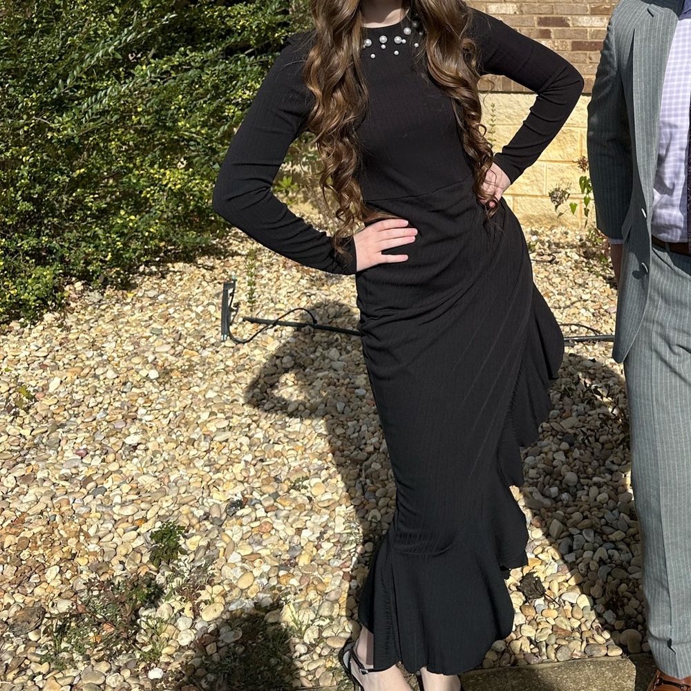SHEIN Black Dress with Pearl Embellishments